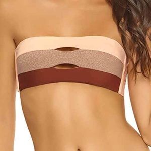 PILYQ Papaya Color Block Bandeau Bikini